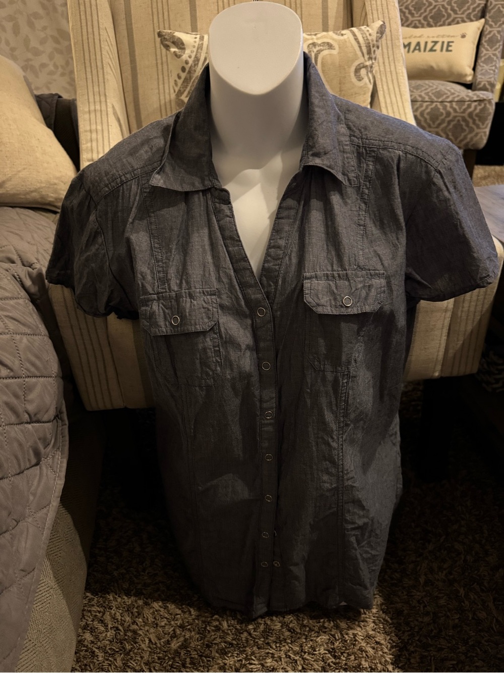 Style & Co. Short-Sleeve Button Down Shirt in Charcoal
